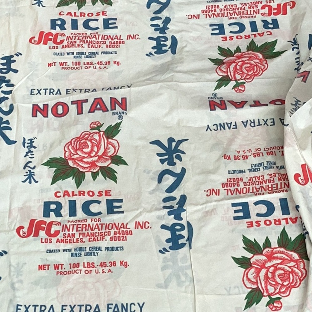 Vintage FABRIC 108” X 42” EXTRA FANCY CALROSE RICE Packed for JFC INTL. INC.